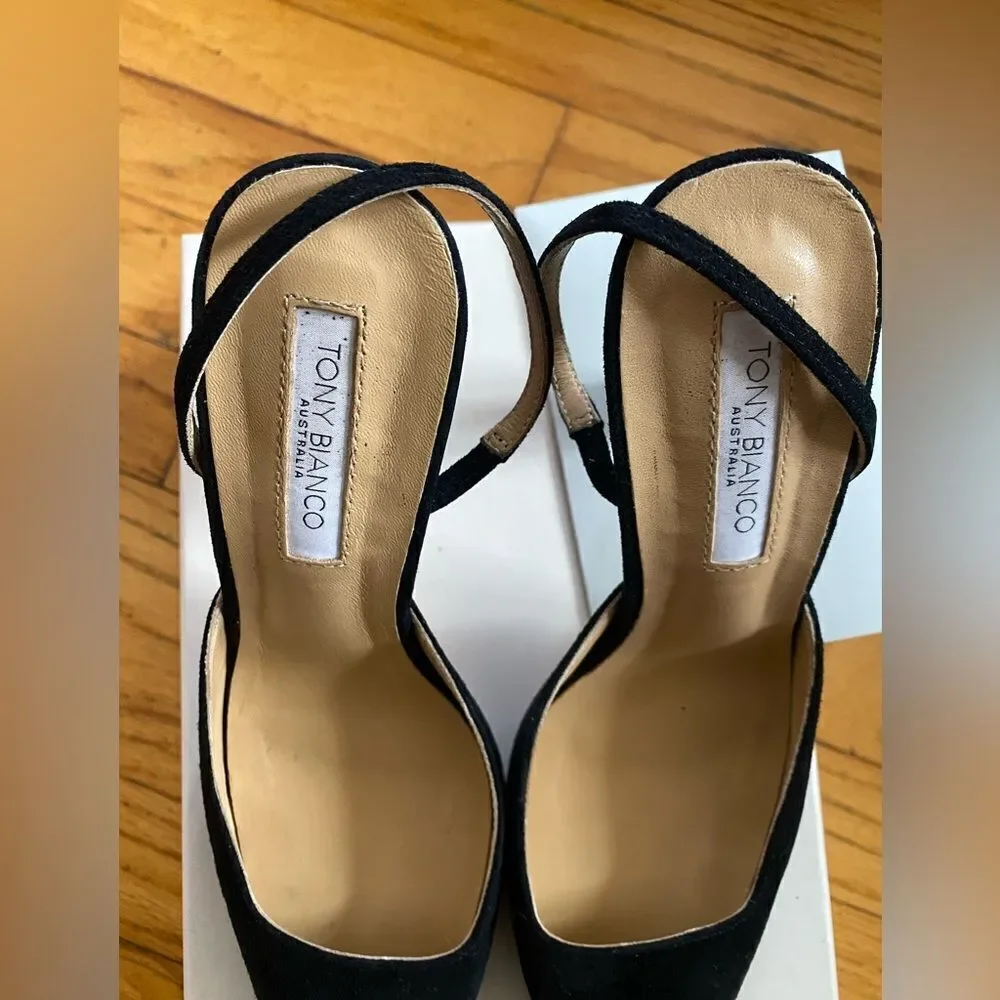 Tony Bianco Tiamo shoes black suede high heels sling back Revolve 6.5 - Picture 13 of 14